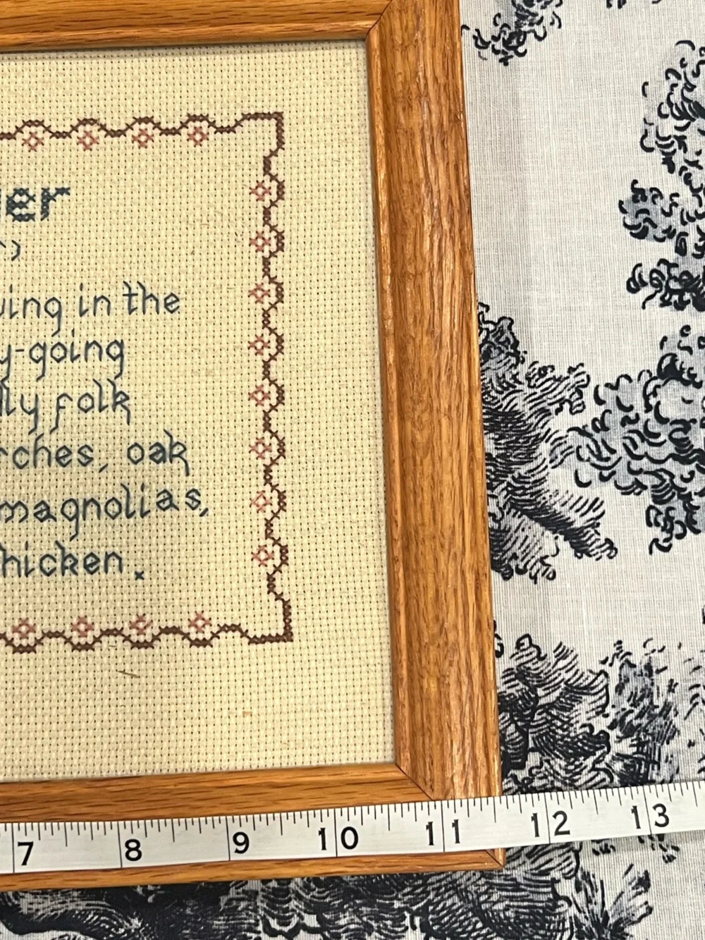 Framed ‘Southerner’ Cross Stitch Wall Art - Blue and Brown